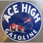 Plaque alu ace high gasoline voiture avion tole metal garage huile pompe a essence