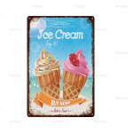 Plaque de crème glacée rétro américaine, affiche de donuts de cola froid, décor mural pour bar, magasin ... Plaque de crème glacée rétro américaine, affiche de donuts de cola froid, décor mural pour bar, magasin ...