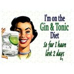 Plaque cuisine pin up humoristique gin & tonic diet tole