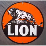 Plaque emaill�e lion gasoline deco loft diner garage tole us