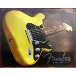 Plaque fender guitare jaune sur fond gris affiche tole usa
