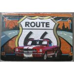 Plaque ford mustang rouge et mur en brique route 66 tole