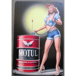 Plaque huile motul et pin up mecano en jean bleu tole 30x20cm Plaque huile motul et pin up mecano en jean bleu tole 30x20cm