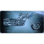 Plaque d immatriculation moto en os et crane tole deco biker