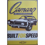 Plaque m�tallique d�corative vintage - chevrolet camaro  built for speed  - 20x30 cm