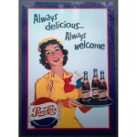 Plaque pepsi cola always delicious serveuse habt jaune tole Plaque pepsi cola always delicious serveuse habt jaune tole