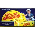 Plaque pespi cola glaciere jaune tole deco usa affiche metal Plaque pespi cola glaciere jaune tole deco usa affiche metal