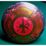 Plaque pompier bomb�e logo americain usa tole metal pub