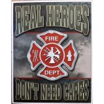 Plaque pompier real heroes logo pompier americain tole usa