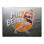 Plaque style bombardier pin up miss behavin tole 40x30cm metal