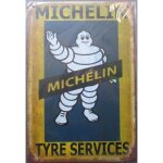 Plaque tole michelin tyre service jaune bleu aspect vieillit 30x20cm tole pub garage diner loft