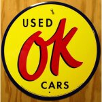 Plaque used ok cars jaune tole deco garage loft diner usa