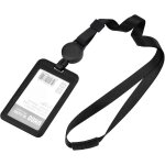 Porte - badge r�tractable noir avec cordon tour de cou pour cartes d'identit� - cordon et pochette durables ...