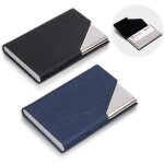 Porte - cartes professionnel slim en acier inoxydable et cuir pu noir et bleu - etui elgant pour 15 ...