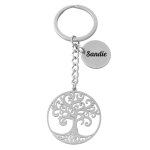 Porte - cls arbre de vie dans un cercle argent gravure personnalise sur mdaille
