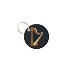 Porte cles clé clefs rond imprime double face harpe instrument de musique Porte cles clé clefs rond imprime double face harpe instrument de musique