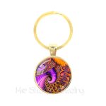 Porte - cl avec plumes de paon, cabochon en verre mandala, bijoux bouddhisme pour hommes et femmes, ...
