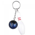 Porte - clés quille blanche et rouge, boule de bowling aux reflets bleutés argenté Porte - clés quille blanche et rouge, boule de bowling aux reflets bleutés argenté