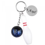 Porte - clés quille et boule de bowling gravure personnalisée sur médaille Porte - clés quille et boule de bowling gravure personnalisée sur médaille
