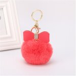 Rouge1 - cls pompon en fausse fourrure pour femmes, strass en cuir, nud papillon, boule de lapin artificiel ...