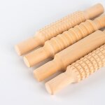 Rouleau a ptisserie en bois avec motif en relief, 4 pices / ensemble, pour outils de poterie