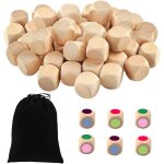 Sansh - 50 pices ds vierges en bois cubes, bricolage ds en bois non peints vierges blocs de bois a ...