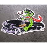 Sticker monstre vert et cadillac noir cabriolet rat fink autocollant transparent