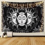 Tapisserie de tarot soleil et lune ruban cleste noir psychdlique