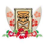 Tiki planche de surf hibiscus autocollant sticker adhesif - taille : 17 cm