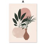 Toile d'art mural abstrait avec plante en pot et feuilles pour fille, affiches et imprim�s nordiques, ...