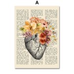 Toile d'art mural avec anatomie du cur et du cerveau, journal vintage, affiches et imprims nordiques, ...