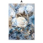 Toile d'art mural avec feuille de rose bleue abstraite, affiches et imprim�s nordiques, images murales ...