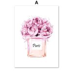 Toile d'art mural avec fleur aquarelle, donuts rose, parfum de paris, affiches et imprim�s nordiques, ...