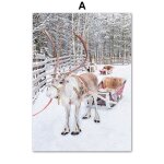 Toile d'art mural de renne blanc, route d'hiver, affiches et imprim�s nordiques, images murales pour ...