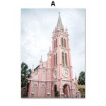 Toile d'art mural rose avec pagode janpa, affiche nordique et imprim�s pour d�coration de salon 40 * ...