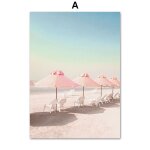 Toile d'art mural rose pour planche de surf, parasol, cocotier, peinture, affiches et imprim�s nordiques, ...