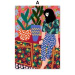 Toile d'art mural vintage, fille plante chien, peinture sur toile, affiches et imprim�s nordiques, images ...