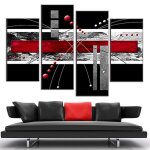 Toile de peinture abstraite sans cadre, 4 pièces, rouge, noir, gris, tableau d'art mural combiné, décoration ... Toile de peinture abstraite sans cadre, 4 pièces, rouge, noir, gris, tableau d'art mural combiné, décoration ...