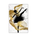 Toile de peinture de fille de ballet, ruban d'or, affiche d'art de danse de femme, moderne mode dcor ...