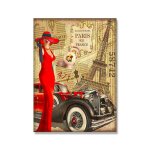 Toile de peinture de voyage pour filles, avec tour eiffel, voiture, rouge, paris, france, rtro, dcoration ...