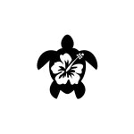Tortue hibiscus autocollant stickers - taille : 8 cm - couleur : orange