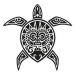 Tortue tiki autocollant sticker adhsif - taille : 12 cm - couleur : vert fonc