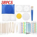 Vert clair - ensemble d'outils de pointage mandala, 40 pi�ces, stylos a points, brosse, tiges acryliques, ...