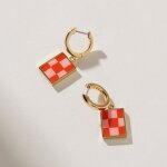 Vg 6ym - boucles d'oreilles pissenlit a carreaux saloms, bleu marbre hana collage