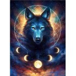 Wolf 5d diamond painting kit pour enfants, animaux lune peinture diamant strass complet
