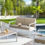 Canap� de jardin pavane beige ficelle blanc 2 places - aluminium trait� �poxy, polyester hesp�ride