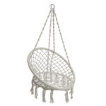 Chaise de d�tente suspendue en macram� plumaya beige acier trait� �poxy, coton hesp�ride