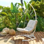 Ensemble fauteuil ?uf suspendu dilmau + pied panao blanc acier trait� �poxy, traitement anti - rouille ...