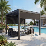 Ensemble pergola bioclimatique evonis avec 2 stores 3 x m - structure en acier inoxydable et aluminium ...