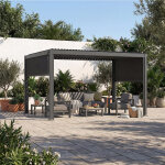 Ensemble pergola bioclimatique evonis avec 2 stores c�t�s courts 4 x 3 m - structure en acier inoxydable ...